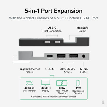 Plugable Technologies AMS-5IN1E laptop dock/port replicator Wired USB4 Silver