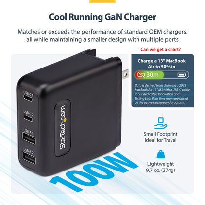 StarTech.com 2210GCN-WALL-CHARGER mobile device charger Universal Black AC Fast charging Indoor
