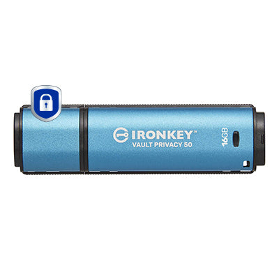 Kingston Technology IronKey Vault Privacy 50 USB flash drive 16 GB USB Type-A 3.2 Gen 1 (3.1 Gen 1) Black, Blue