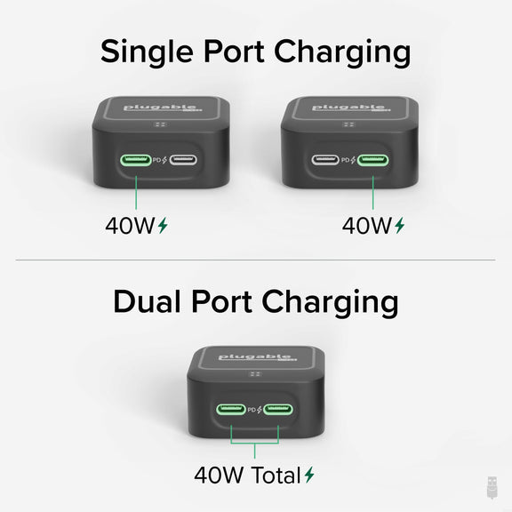 Plugable Technologies PS-40C2B mobile device charger Universal Black AC Fast charging Indoor