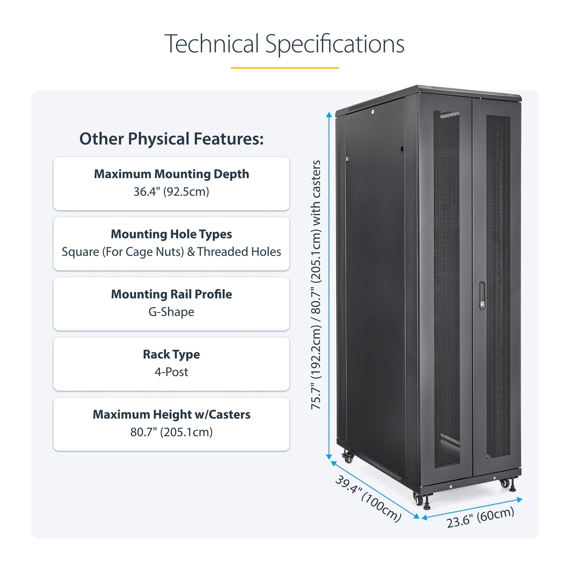 StarTech.com RK4236BKB rack cabinet 42U Freestanding rack Black