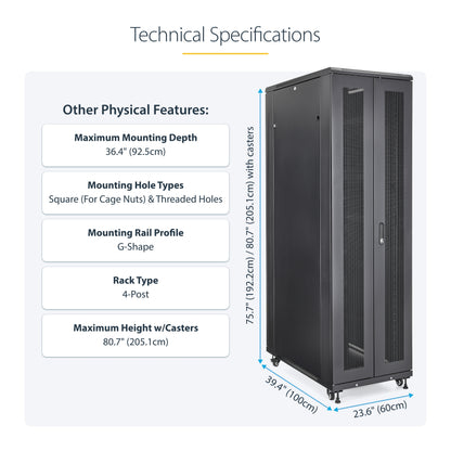 StarTech.com RK4236BKB rack cabinet 42U Freestanding rack Black