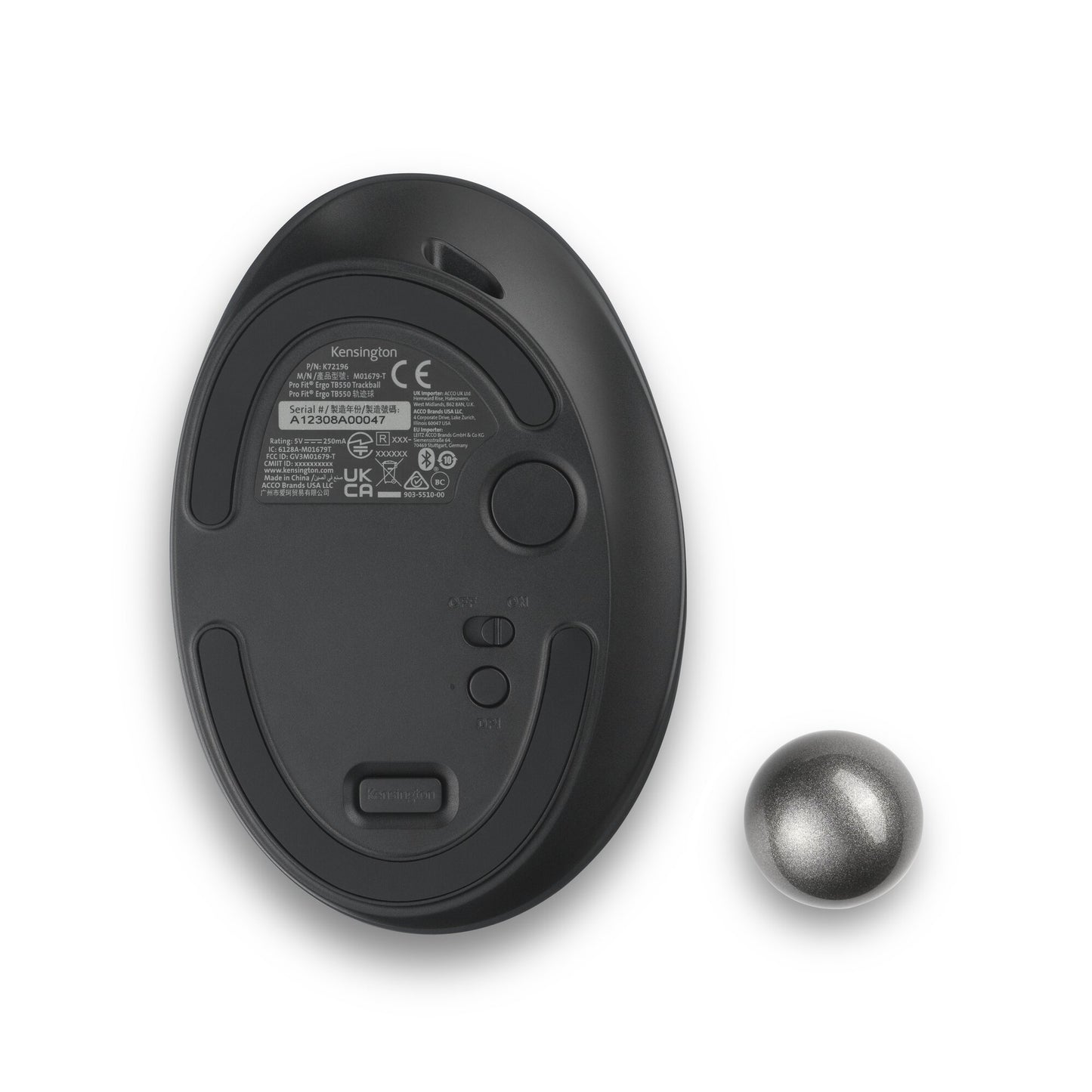 Kensington Pro Fit Ergo TB550 mouse Office Right-hand RF Wireless + Bluetooth Trackball 1600 DPI