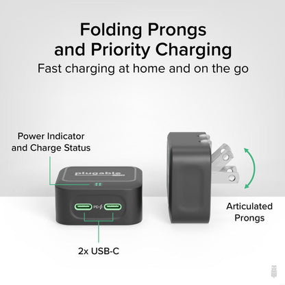 Plugable Technologies PS-40C2B mobile device charger Universal Black AC Fast charging Indoor