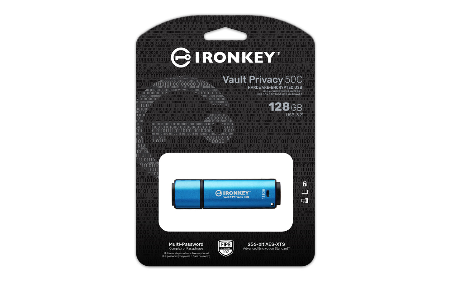 Kingston Technology IronKey Vault Privacy 50 USB flash drive 128 GB USB Type-C 3.2 Gen 1 (3.1 Gen 1) Black, Blue