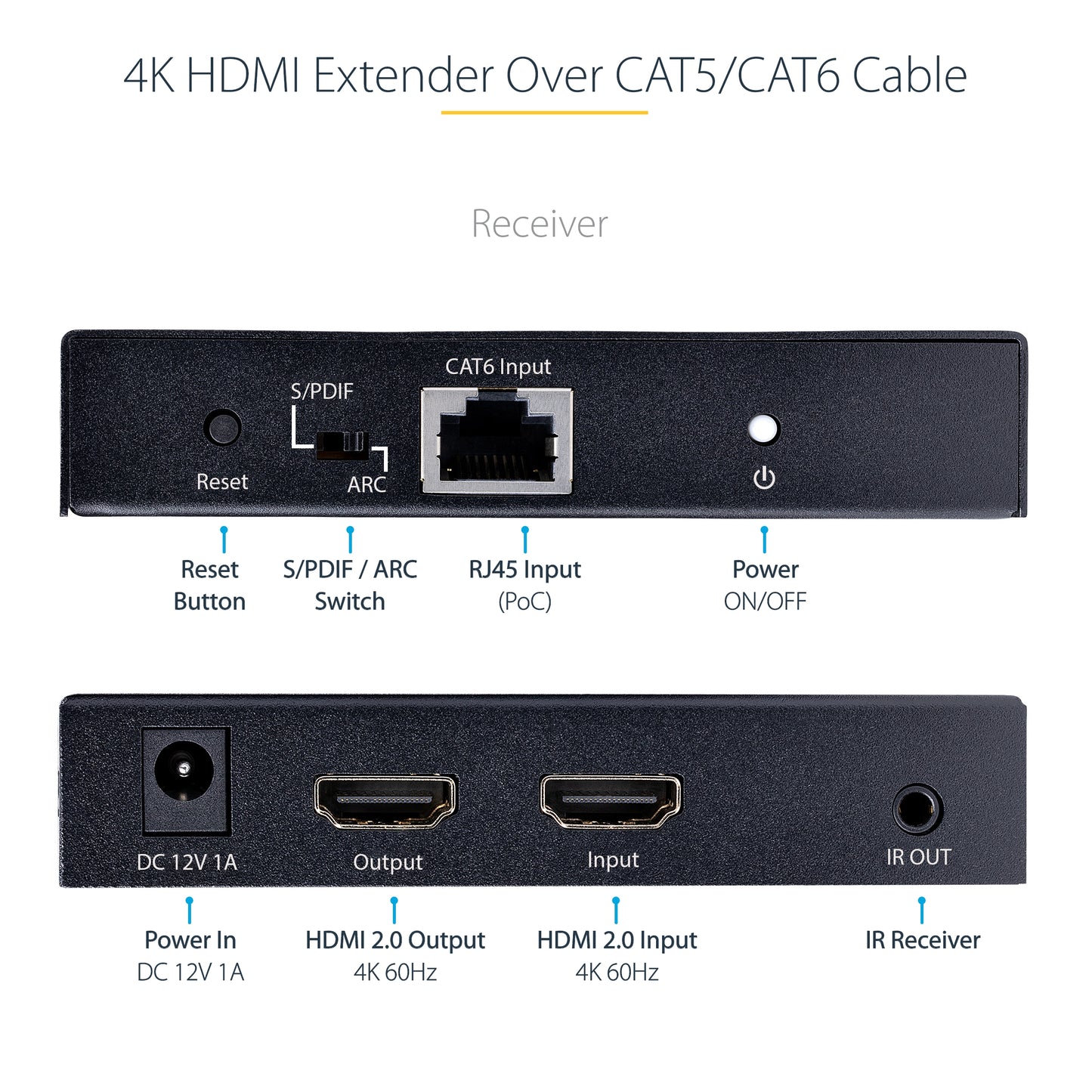 StarTech.com 4K70IC-EXTEND-HDMI AV extender AV transmitter & receiver Black