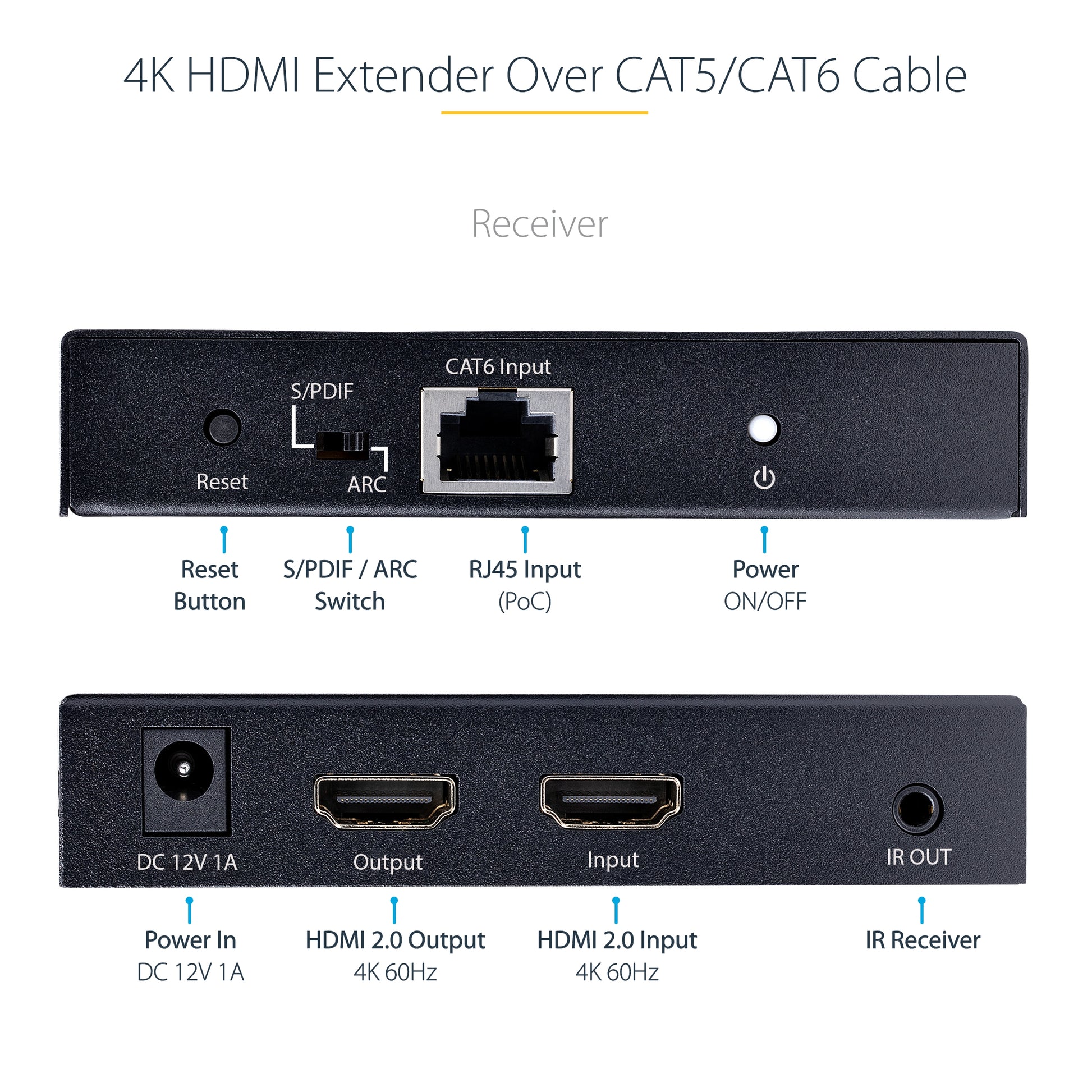 StarTech.com 4K70IC-EXTEND-HDMI AV extender AV transmitter & receiver Black
