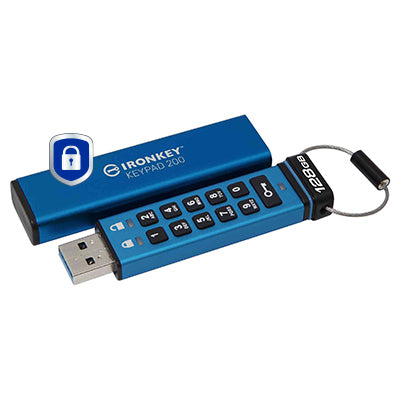Kingston Technology IronKey Keypad 200 USB flash drive 128 GB USB Type-A 3.2 Gen 1 (3.1 Gen 1) Blue