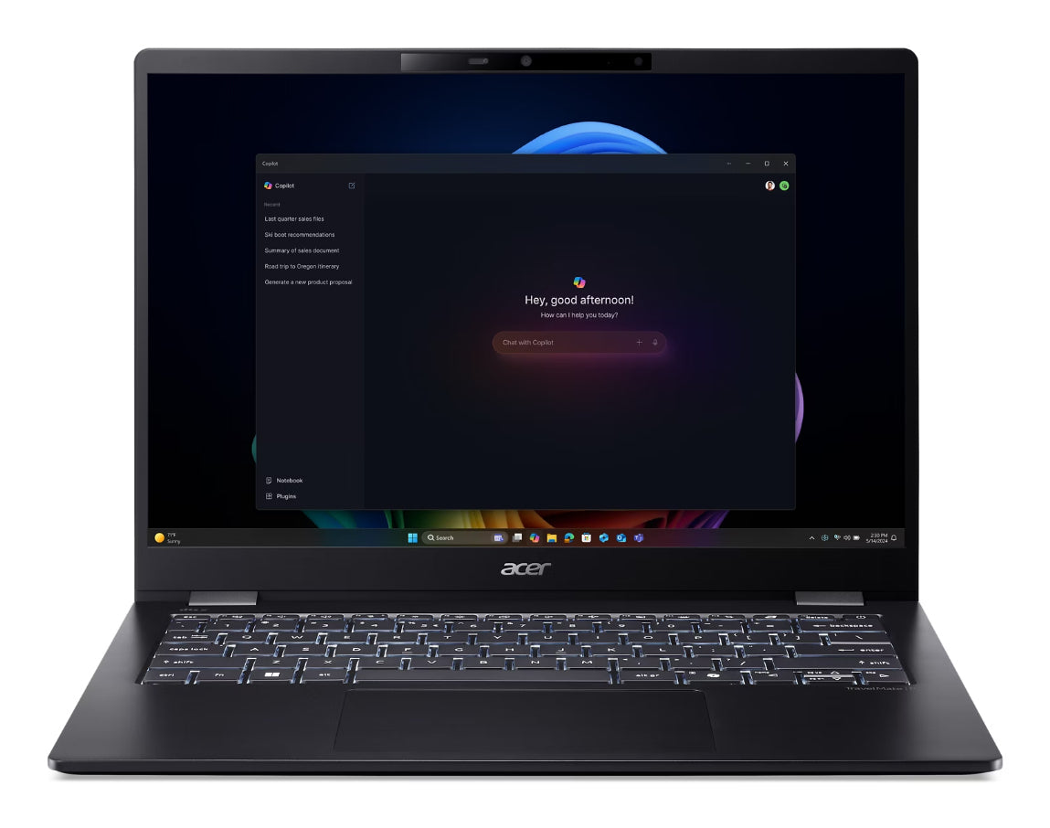 Acer TravelMate P6 14 AI TMP614-54-783H Copilot+ PC Intel Core Ultra 7 256V Laptop 14" WQXGA+ 16 GB LPDDR5x-SDRAM 1 TB SSD Wi-Fi 7 (802.11be) Windows 11 Pro Black