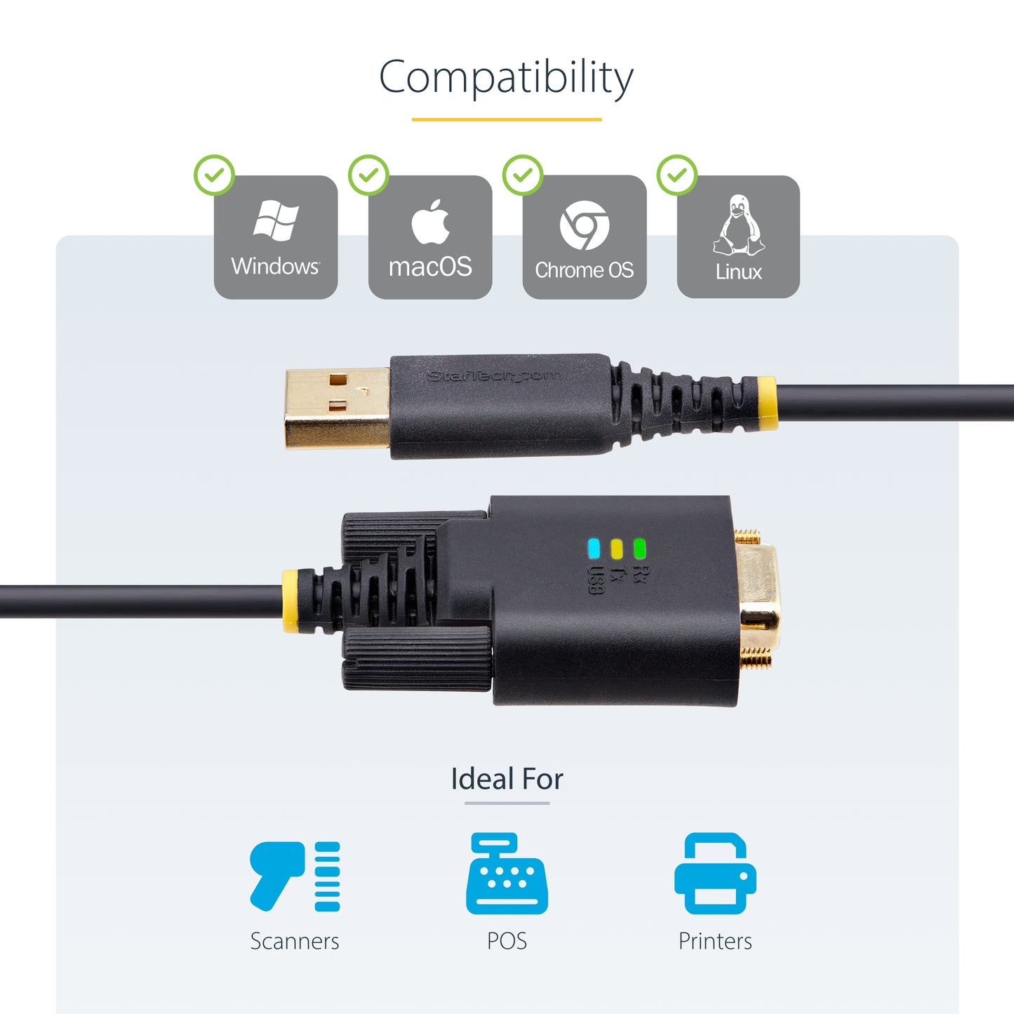 StarTech.com 1P3FFCB-USB-SERIAL serial cable Black 39.4" (1 m) USB Type-A RS-232