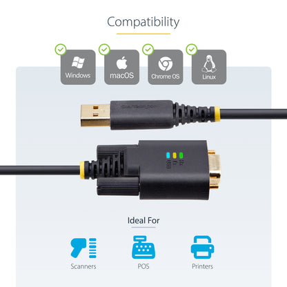 StarTech.com 1P6FFC-USB-SERIAL serial cable Black 78.7" (2 m) USB Type-A DB-9