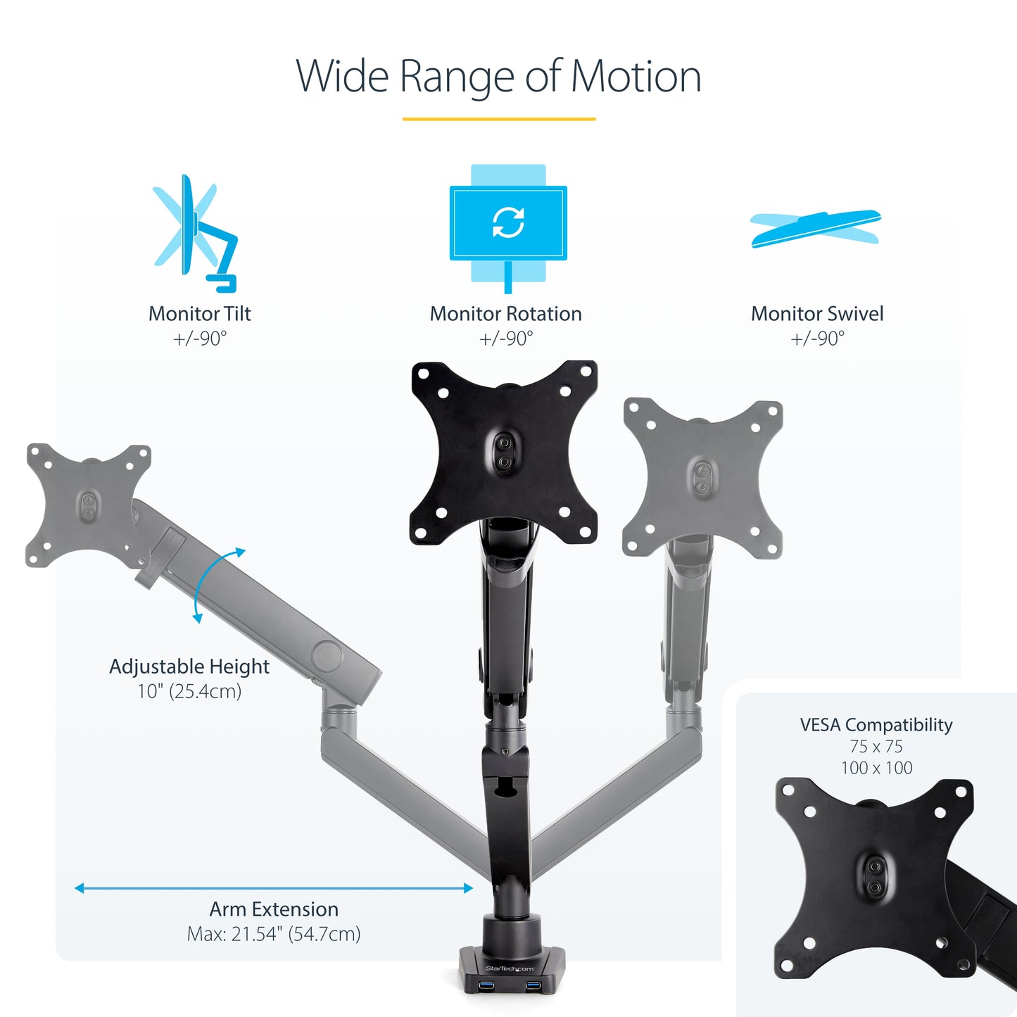 StarTech.com ARMSLIM2USB3 monitor mount / stand 34" Desk Black