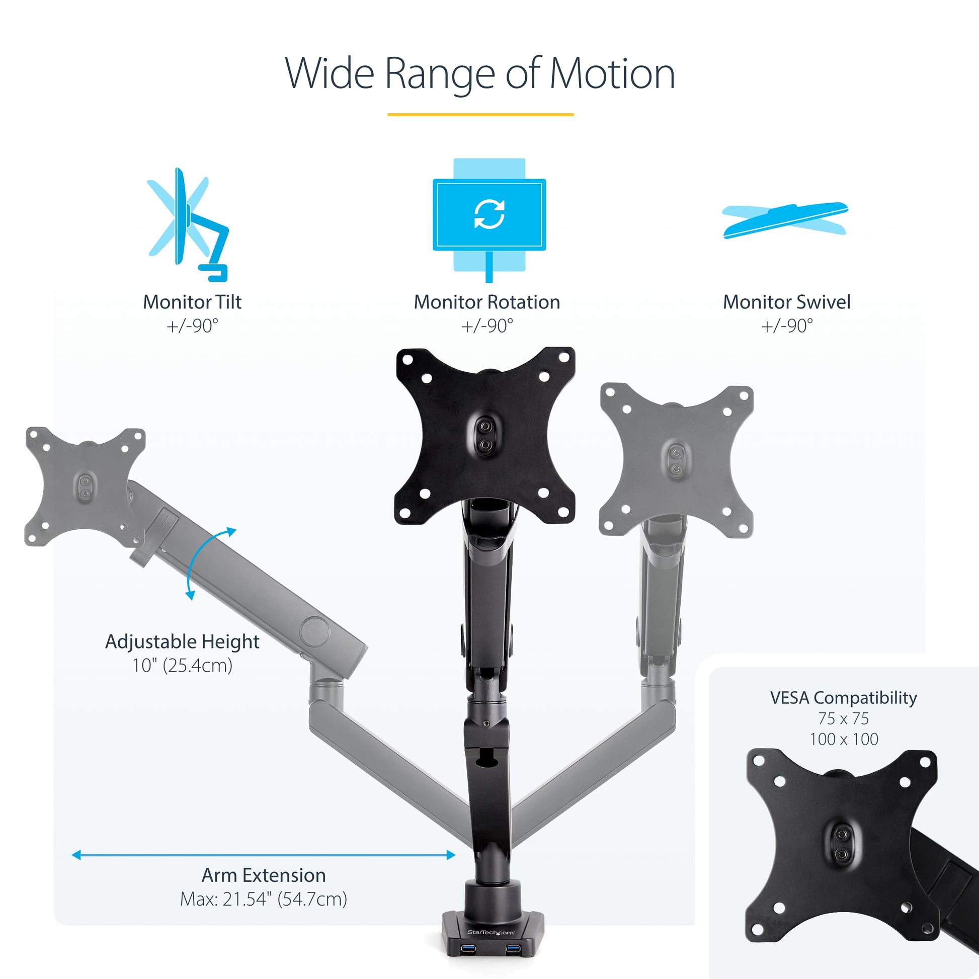 StarTech.com ARMSLIM2USB3 monitor mount / stand 34" Desk Black