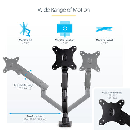 StarTech.com ARMSLIM2USB3 monitor mount / stand 34" Desk Black