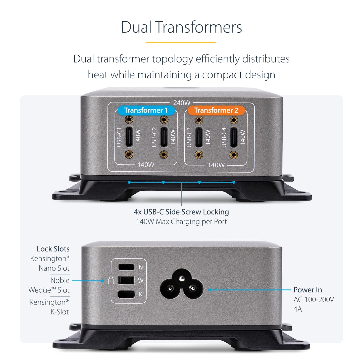 StarTech.com 424DNA-USB-C-CHARGER mobile device charger Universal Gray AC Fast charging Indoor