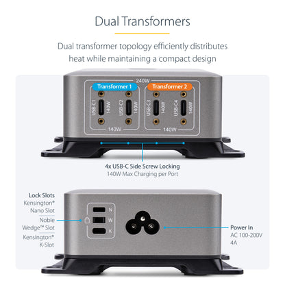 StarTech.com 424DNA-USB-C-CHARGER mobile device charger Universal Gray AC Fast charging Indoor