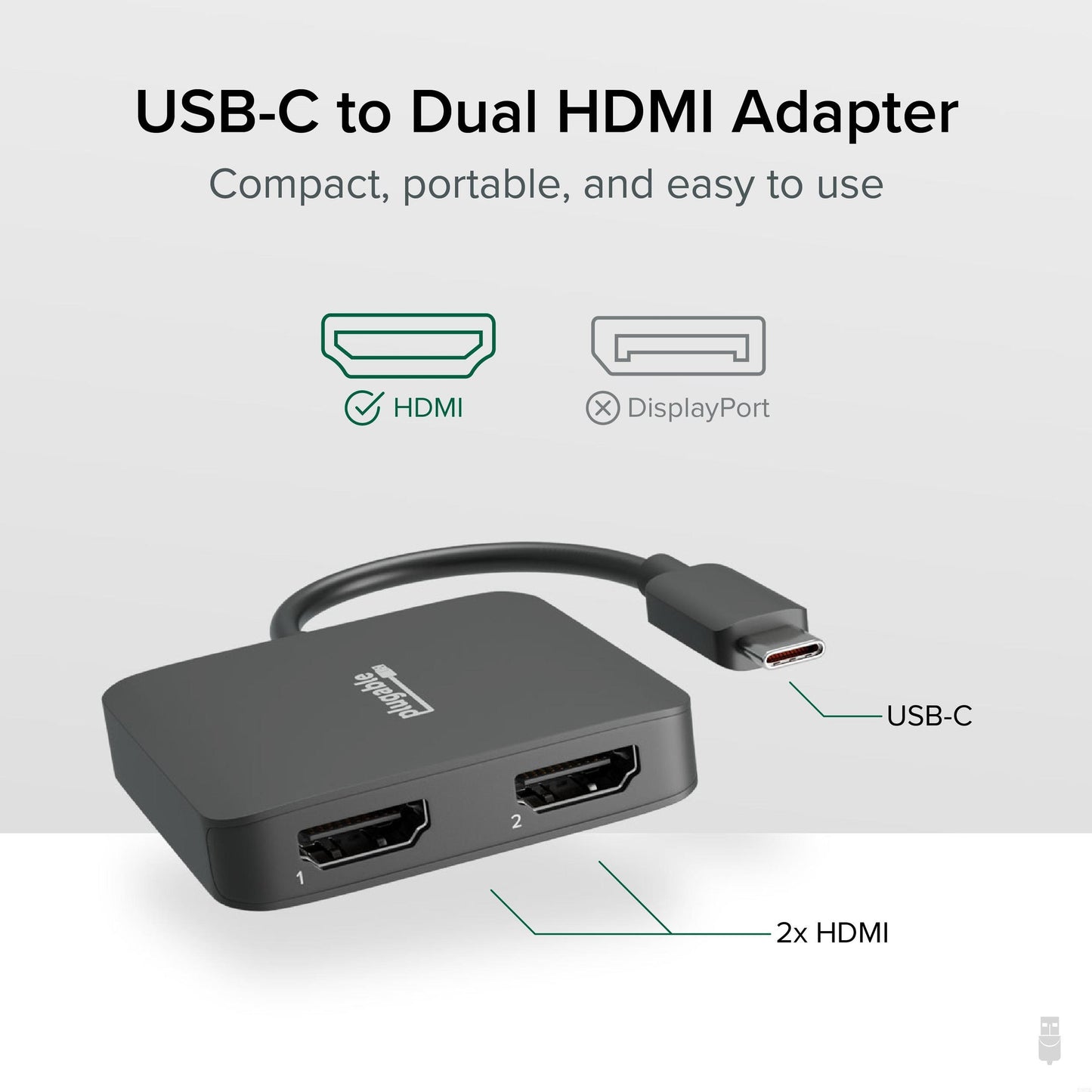 Plugable Technologies USBC-MSTH2 USB graphics adapter 3840 x 2160 pixels Black