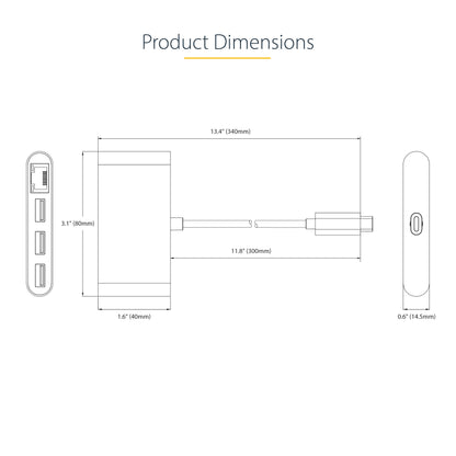 StarTech.com HB30C3A1GEA2 laptop dock/port replicator Wired USB 3.2 Gen 1 (3.1 Gen 1) Type-C Gray