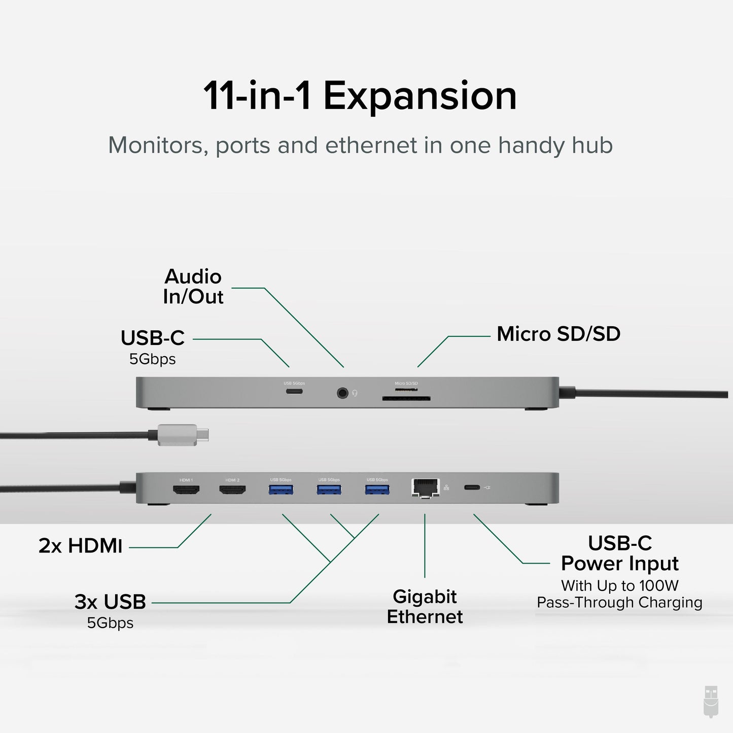 Plugable Technologies USBC-11IN1E laptop dock/port replicator Wired USB 3.2 Gen 1 (3.1 Gen 1) Type-C Silver