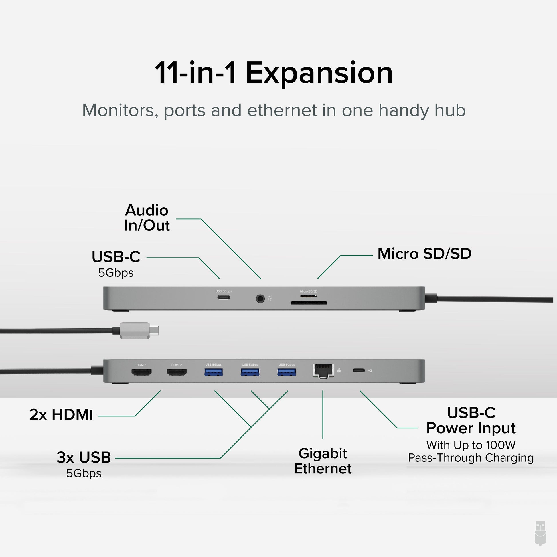 Plugable Technologies USBC-11IN1E laptop dock/port replicator Wired USB 3.2 Gen 1 (3.1 Gen 1) Type-C Silver