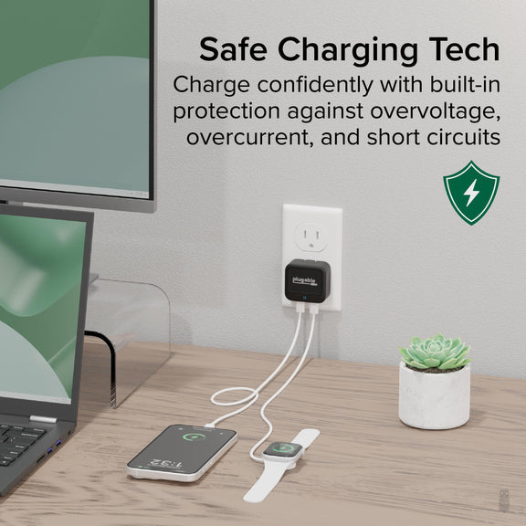 Plugable Technologies PS-40C2B mobile device charger Universal Black AC Fast charging Indoor
