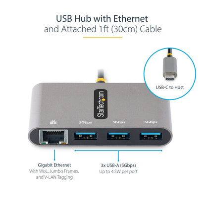 StarTech.com HB30C3A1GEA2 laptop dock/port replicator Wired USB 3.2 Gen 1 (3.1 Gen 1) Type-C Gray