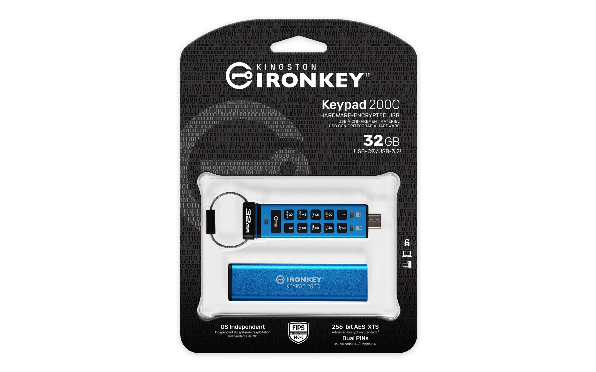 Kingston Technology IronKey Keypad 200 USB flash drive 32 GB USB Type-C 3.2 Gen 1 (3.1 Gen 1) Blue