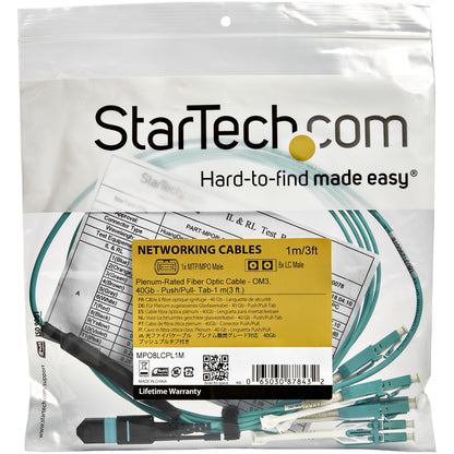 StarTech.com MPO8LCPL3M InfiniBand/fibre optic cable 118.1" (3 m) MPO/MTP 8x LC Aqua color