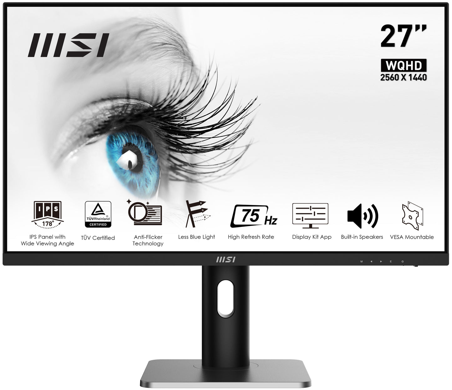 MSI Pro MP273QP computer monitor 27" 2560 x 1440 pixels Wide Quad HD LED Black, Silver