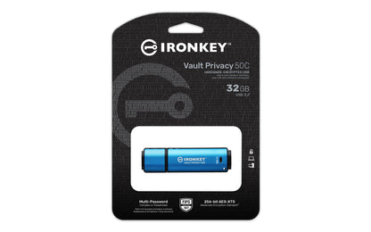 Kingston Technology IronKey Vault Privacy 50 USB flash drive 32 GB USB Type-C 3.2 Gen 1 (3.1 Gen 1) Black, Blue