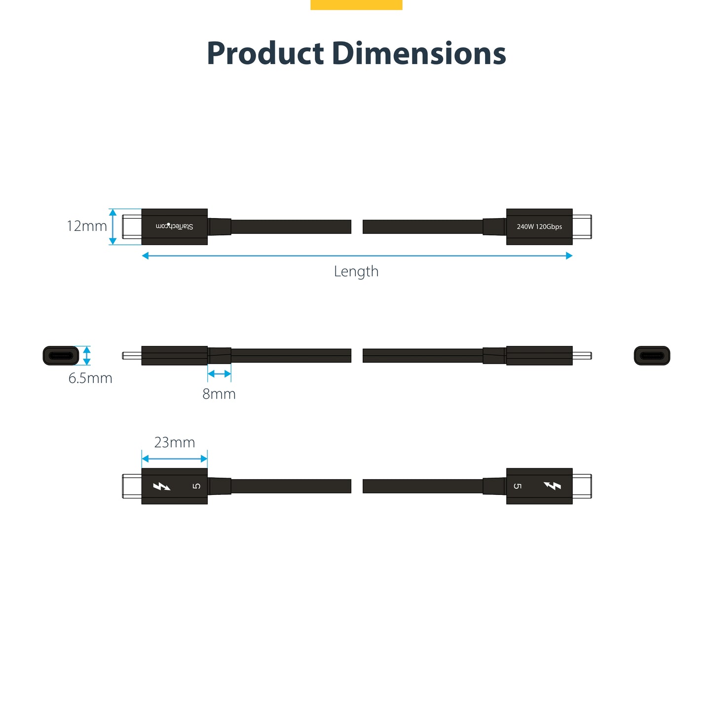 StarTech.com TBLT5MM50CM240W Thunderbolt cable 19.7" (0.5 m) 80 Gbit/s Black