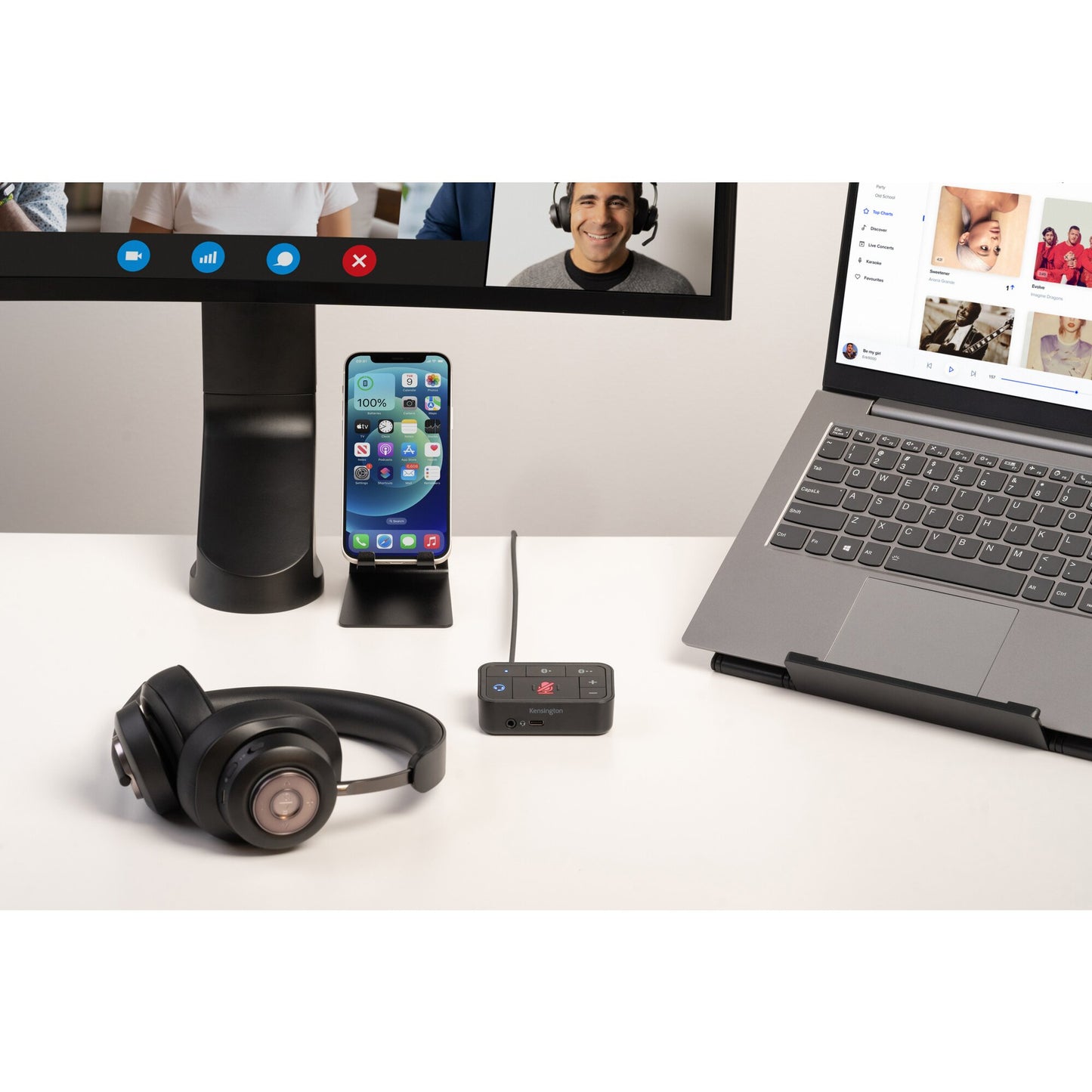 Kensington H3000 Headset Wireless Head-band Gaming USB Type-C Bluetooth Black