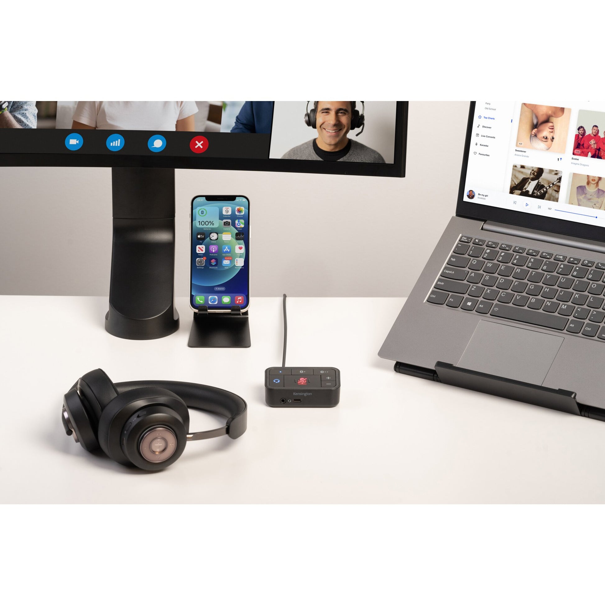 Kensington H3000 Headset Wireless Head-band Gaming USB Type-C Bluetooth Black