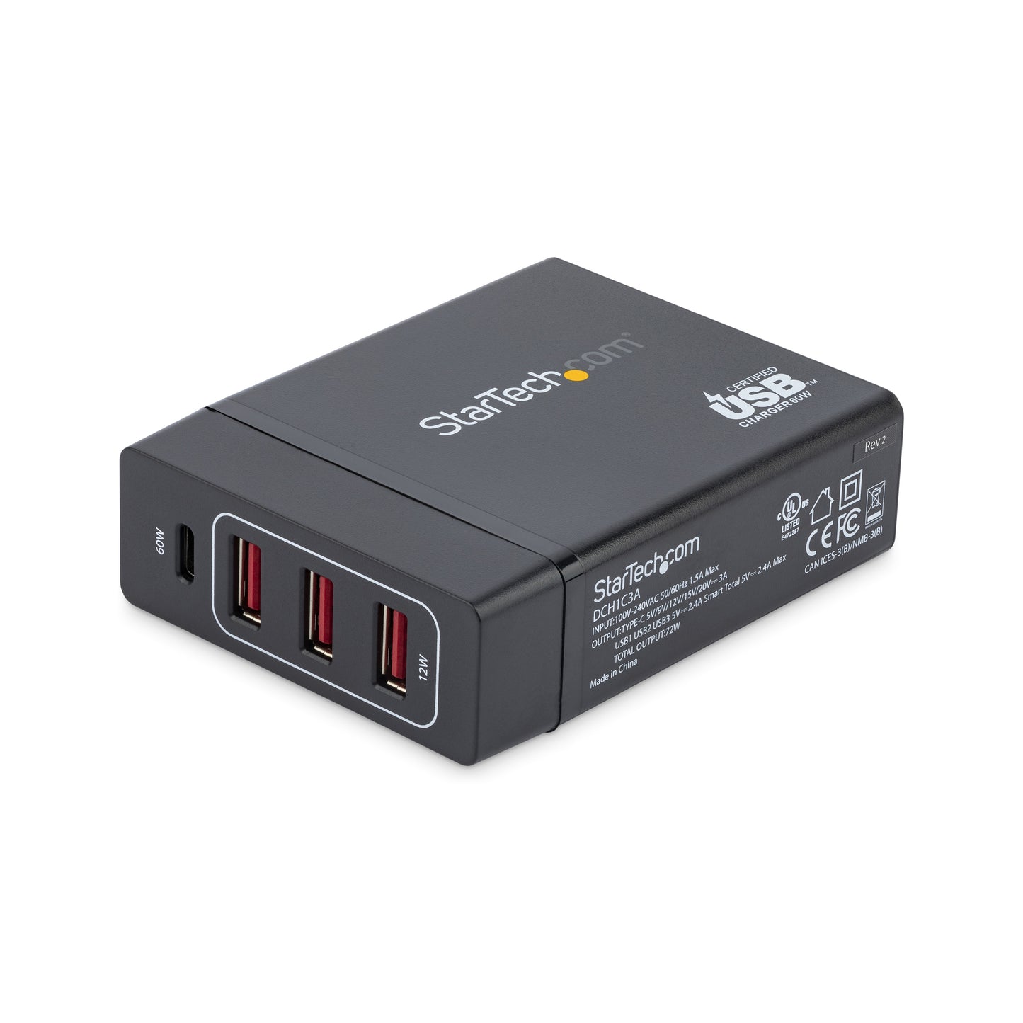 StarTech.com DCH1C3A mobile device charger Universal Black AC Indoor