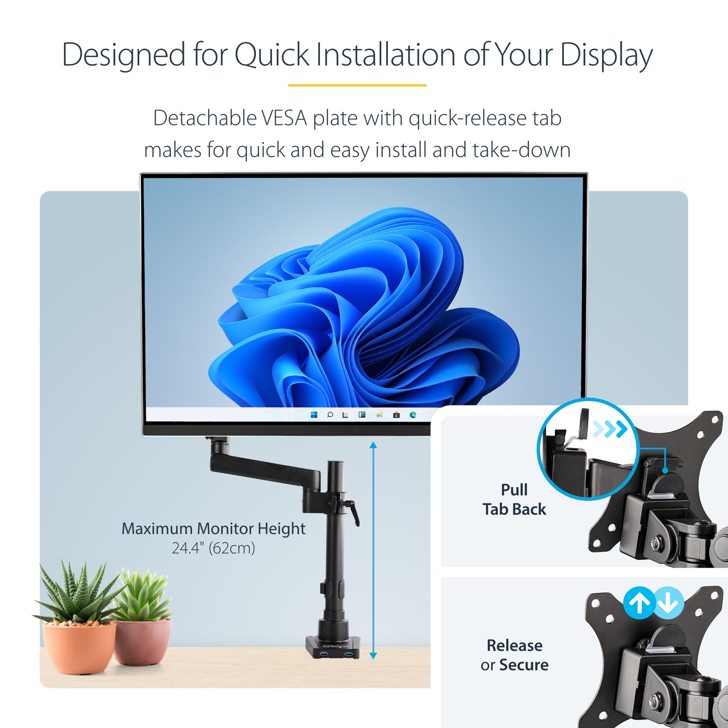 StarTech.com ARMPIVOT2USB3 monitor mount / stand 34" Desk Black