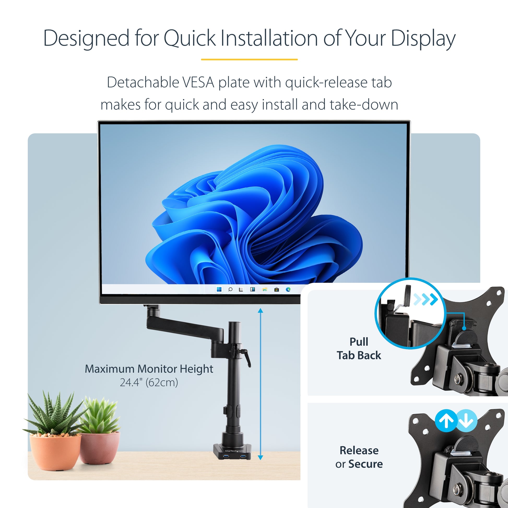 StarTech.com ARMPIVOT2USB3 monitor mount / stand 34" Desk Black