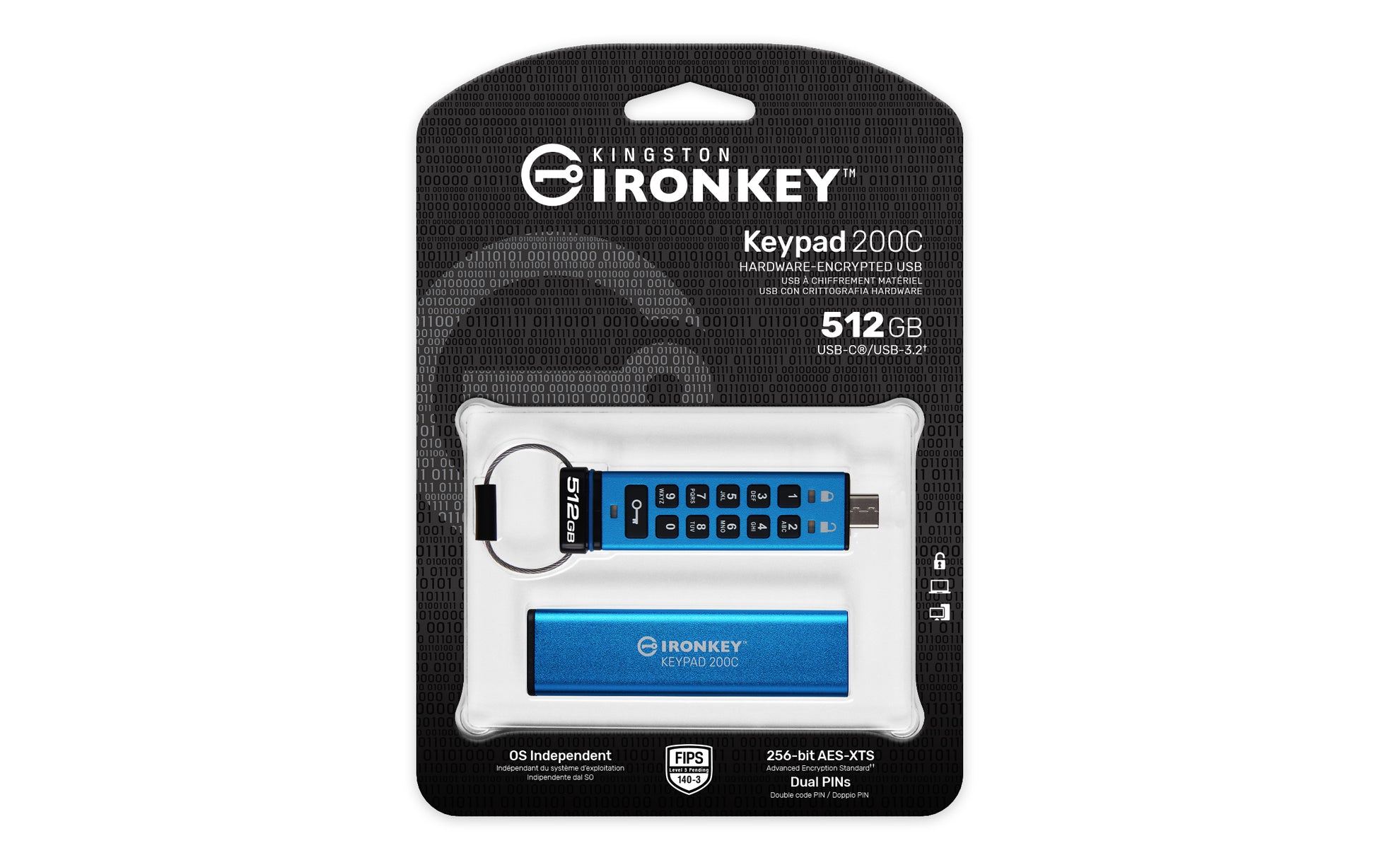 Kingston Technology IronKey Keypad 200 USB flash drive 512 GB USB Type-C 3.2 Gen 1 (3.1 Gen 1) Blue