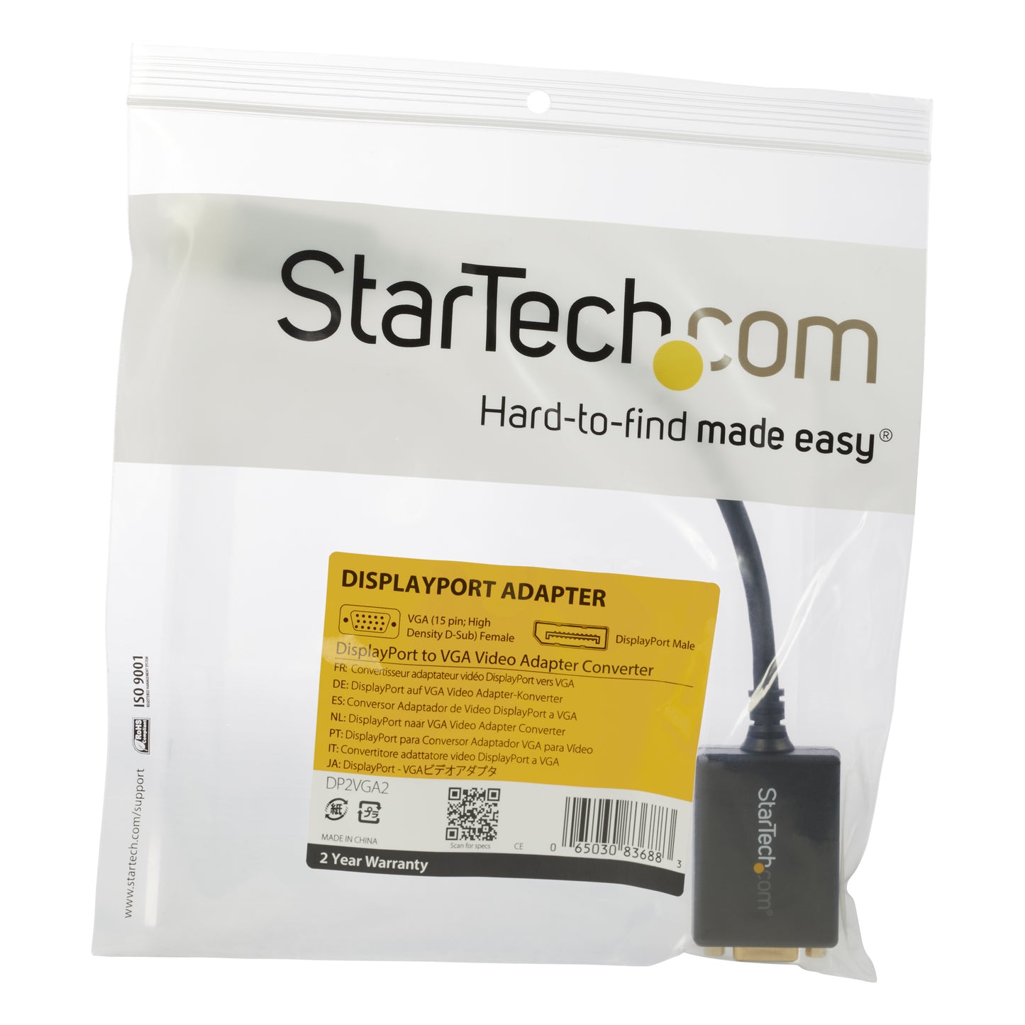 StarTech.com DP2VGA2 video cable adapter 8.86" (0.225 m) DisplayPort VGA (D-Sub) Black
