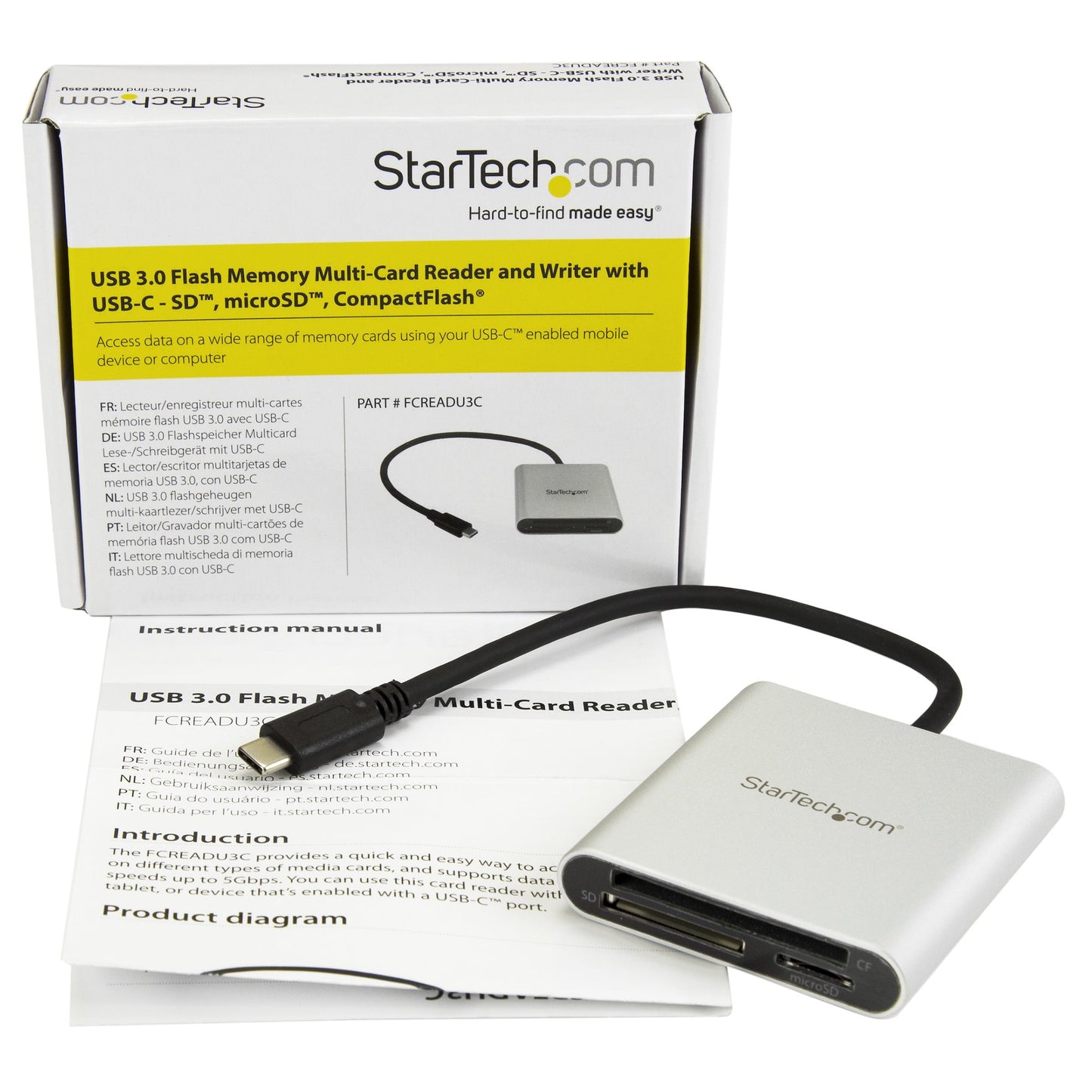 StarTech.com FCREADU3C card reader USB 3.2 Gen 1 (3.1 Gen 1) Type-C Black, Silver