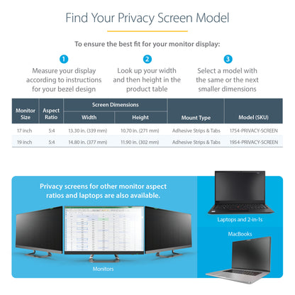 StarTech.com 1954-PRIVACY-SCREEN display privacy filters 19" Monitor Frameless display privacy filter