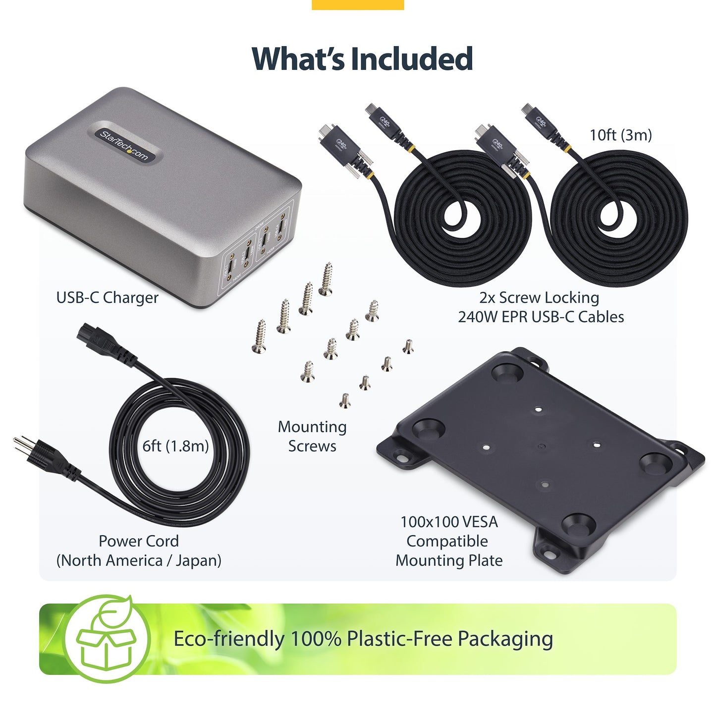 StarTech.com 424D3N-USB-C-CHARGER mobile device charger Universal Silver AC Fast charging Indoor