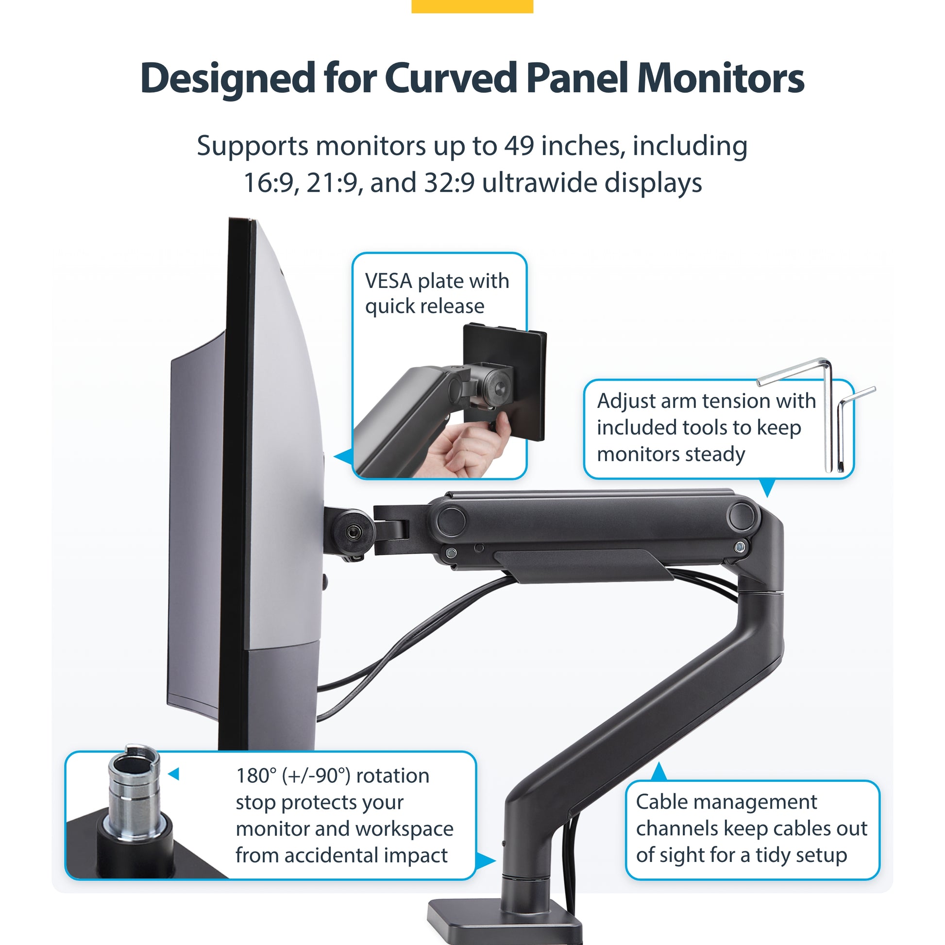 StarTech.com H1M1AG1-MONITOR-ARM monitor mount / stand 49" Desk Black