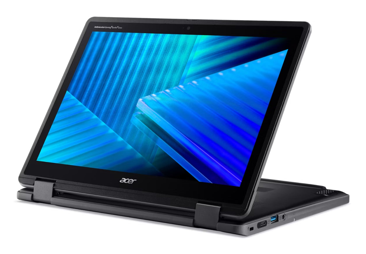 Acer TravelMate Spin B3 TMB312R-31-P4LS Intel® N N250 Hybrid (2-in-1) 12.2" Touchscreen WUXGA 8 GB LPDDR5-SDRAM 128 GB eMMC Wi-Fi 7 (802.11be) Windows 11 Pro Education Black