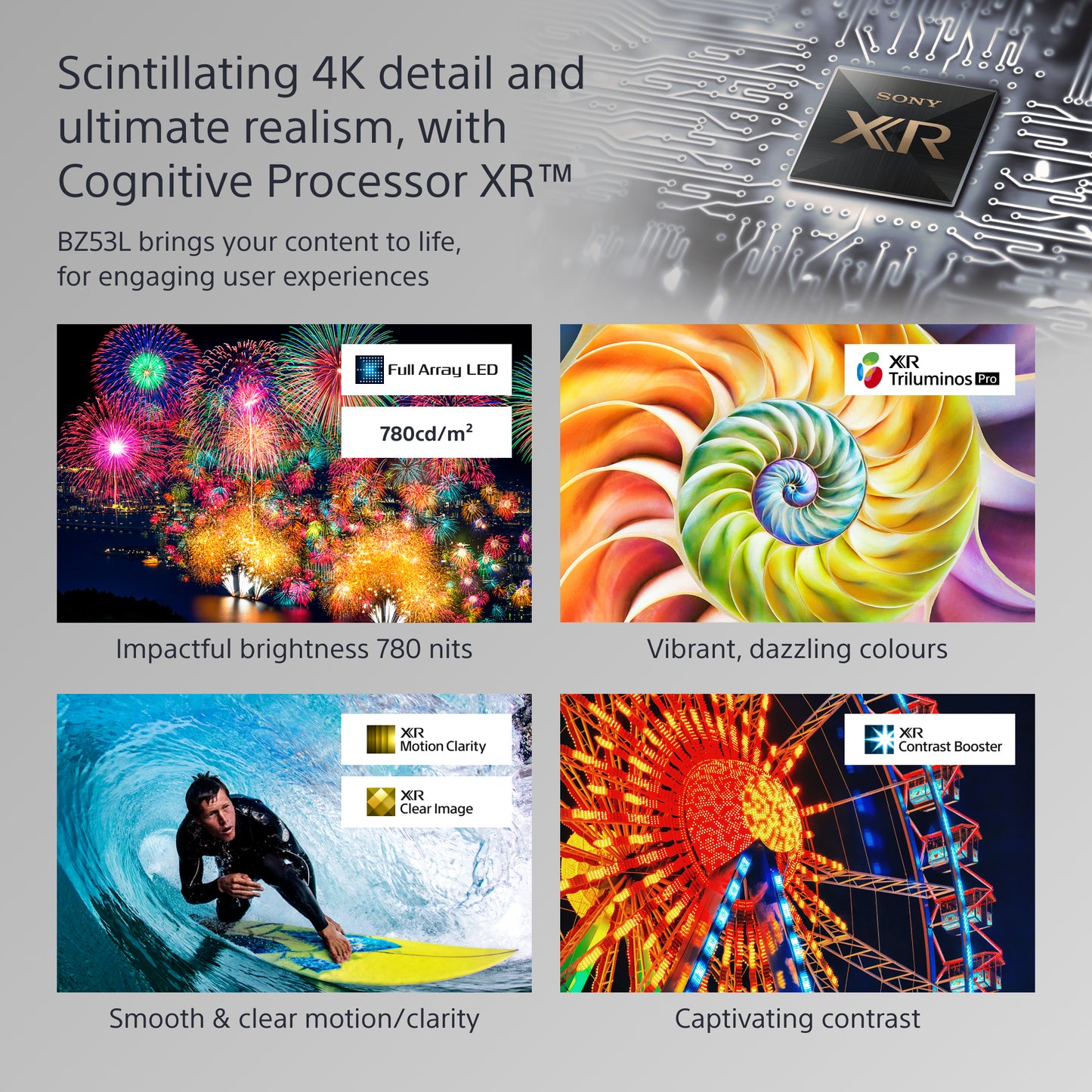 Sony FW-98BZ53L signage display Digital signage flat panel 98" LED Wi-Fi 780 cd/m² 4K Ultra HD Black Android 24/7