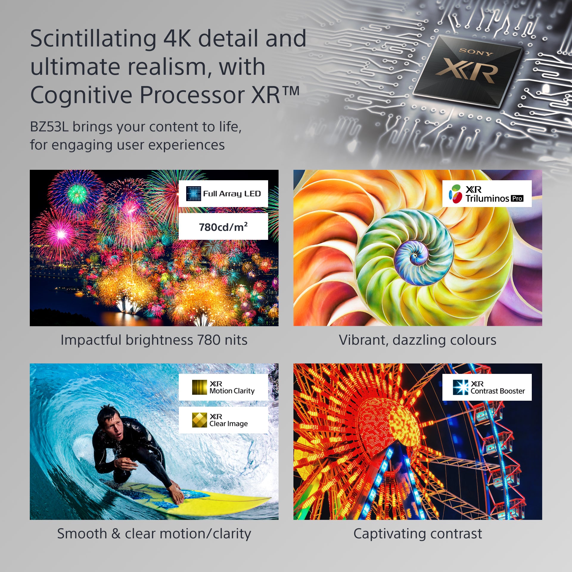 Sony FW-98BZ53L signage display Digital signage flat panel 98" LED Wi-Fi 780 cd/m² 4K Ultra HD Black Android 24/7