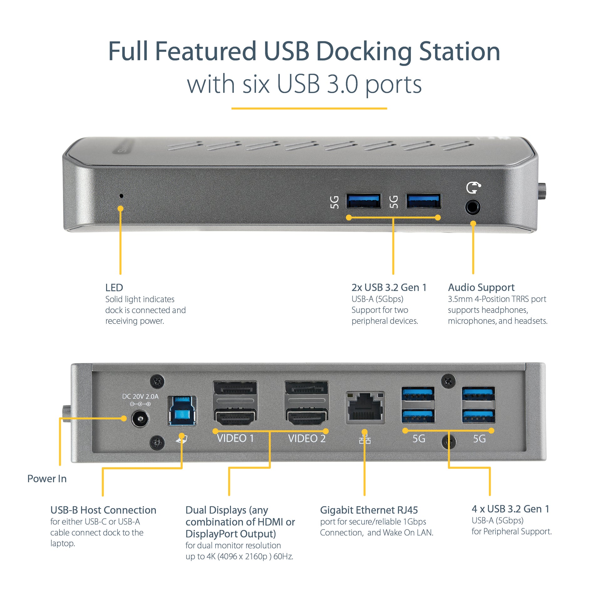 StarTech.com DK30A2DHU laptop dock/port replicator Wired USB 3.2 Gen 1 (3.1 Gen 1) Type-B Black, Gray