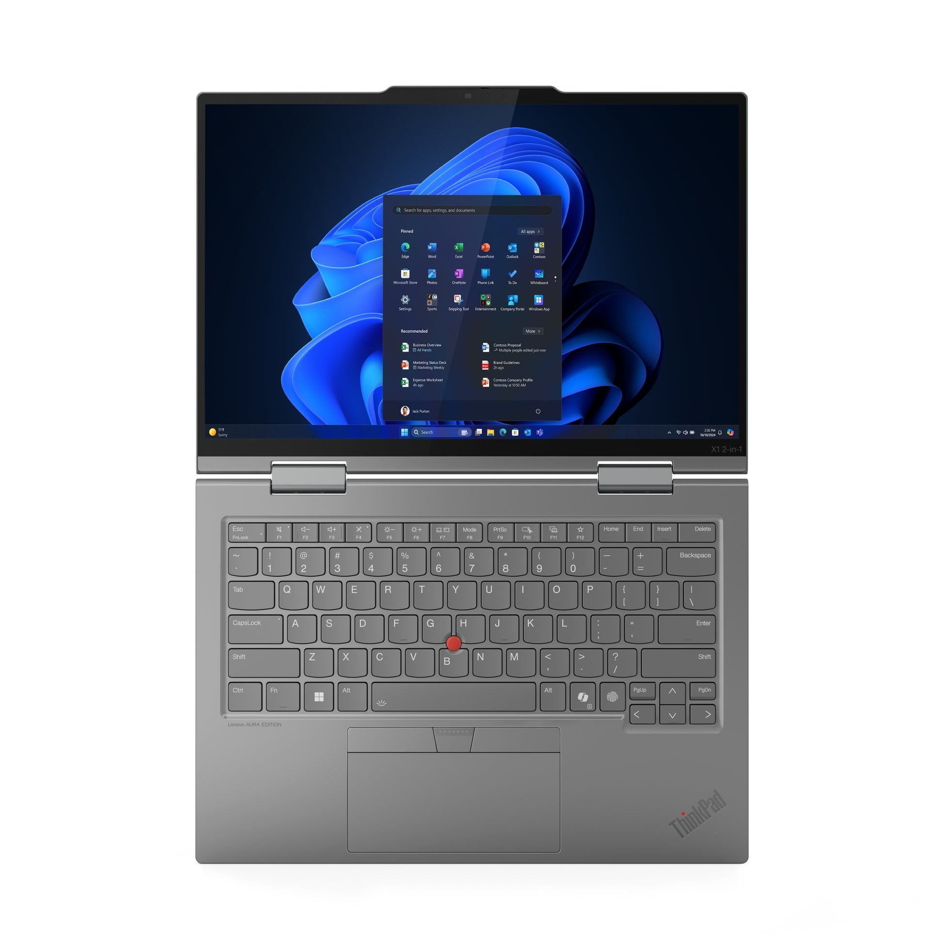 Lenovo ThinkPad X1 2-in-1 Gen 10 Aura Edition Copilot+ PC Intel Core Ultra 7 258V Hybrid (2-in-1) 14" Touchscreen WUXGA 32 GB LPDDR5x-SDRAM 512 GB SSD Wi-Fi 7 (802.11be) Windows 11 Pro English Gray