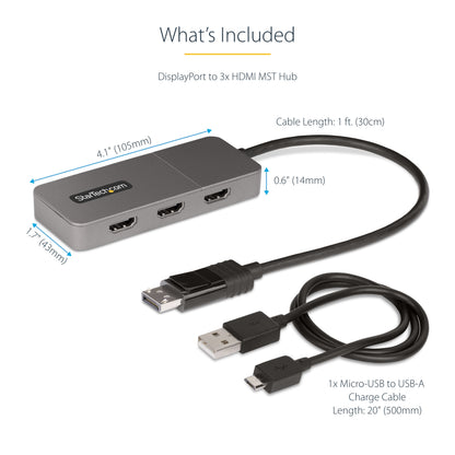 StarTech.com MST14DP123HD video cable adapter 11.8" (0.3 m) DisplayPort 3 x HDMI Gray