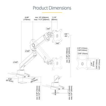StarTech.com ARMSLIM2USB3 monitor mount / stand 34" Desk Black