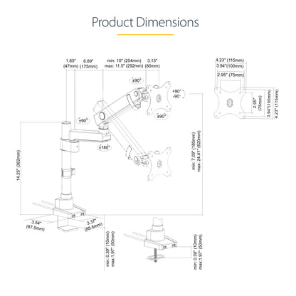 StarTech.com ARMPIVOT2USB3 monitor mount / stand 34" Desk Black